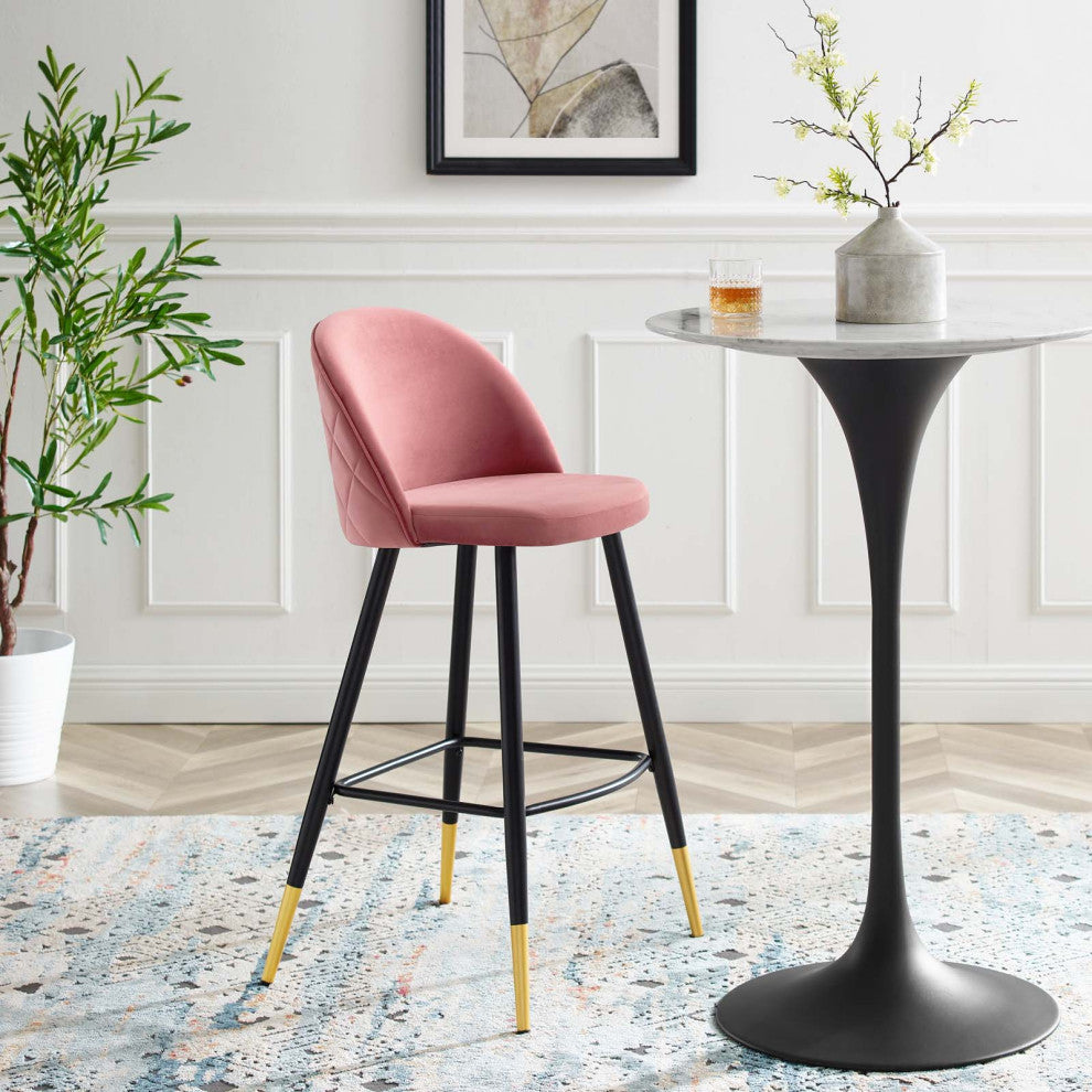 Bar Stool Chair Barstool, Set of 2, Velvet, Metal, Pink, Modern, Bar Pub Bistro