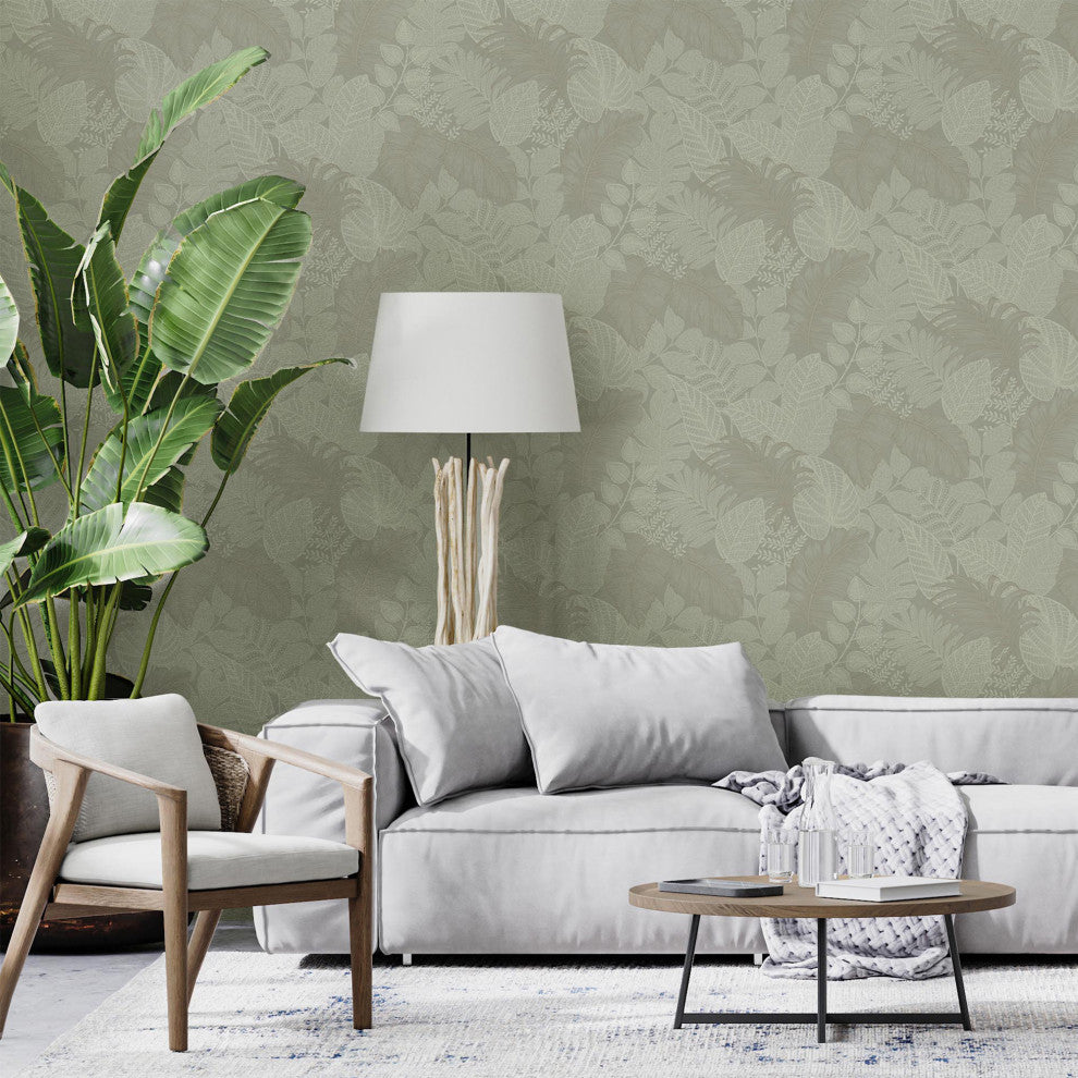 Superfresco Easy Scattered Leaves Wallpaper, Sage Green