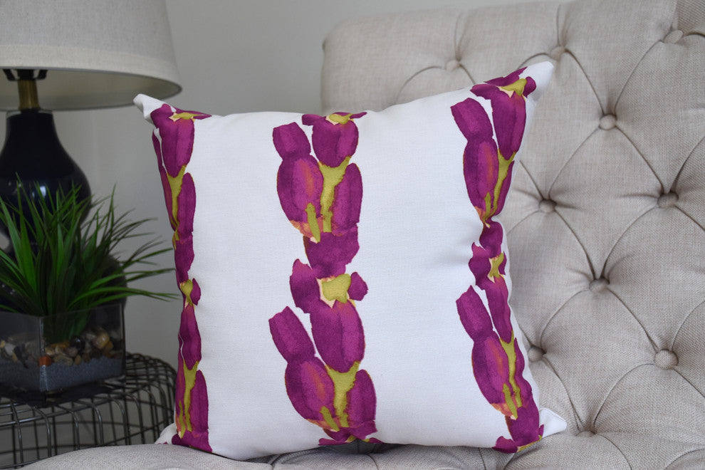 Sunset Tulip Stripe Decorative Floral Throw Pillow, Purple, 18"
