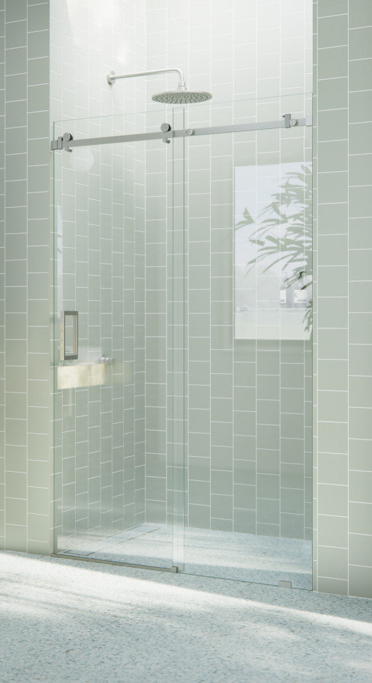 44-48"x78" Frameless Sliding Shower Door With Square Hardware, Brushed Nickel