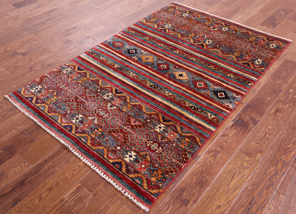 3' 11" X 6' 1" Khorjin Super Kazak Handmade Wool Rug Q10772