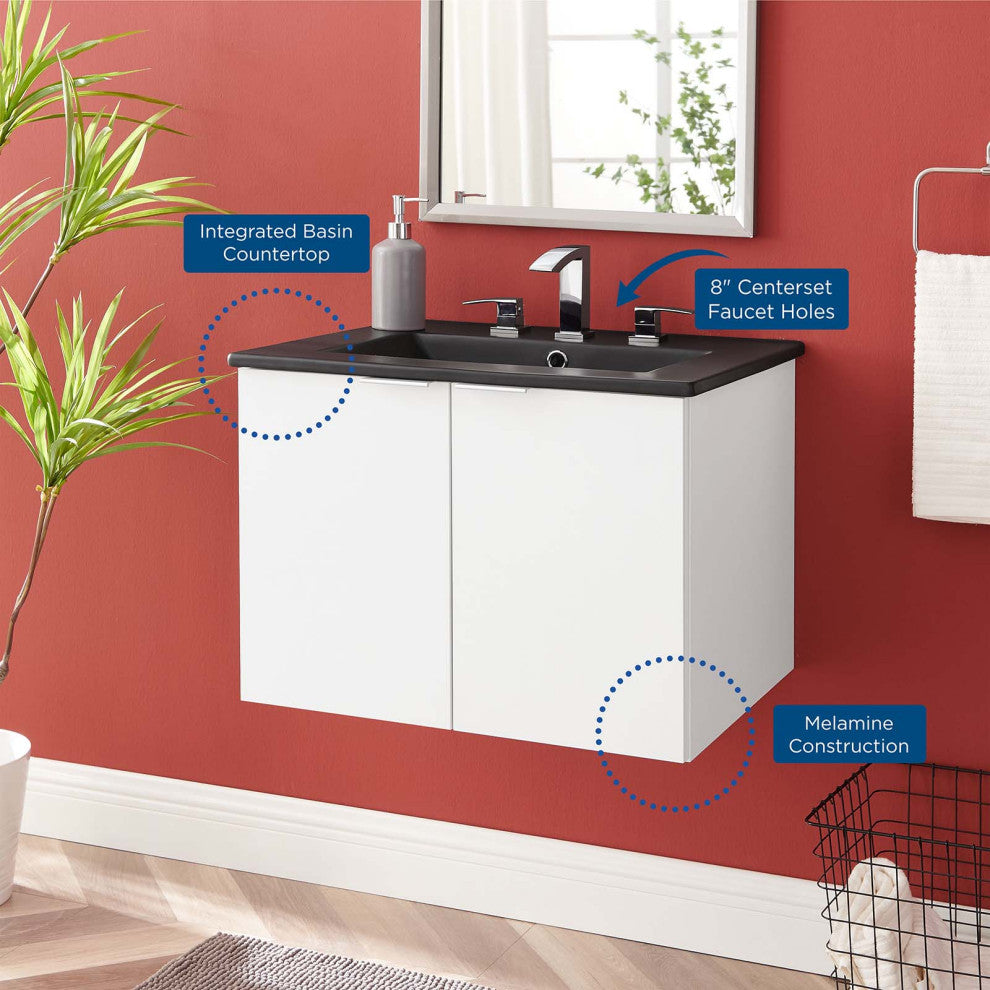 Maybelle 24" Wall-Mount Bathroom Vanity White Black