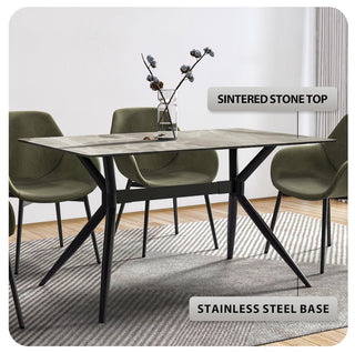 Black Carbon Steel Dining Table 62 With Deep Grey Sintered Stone Top