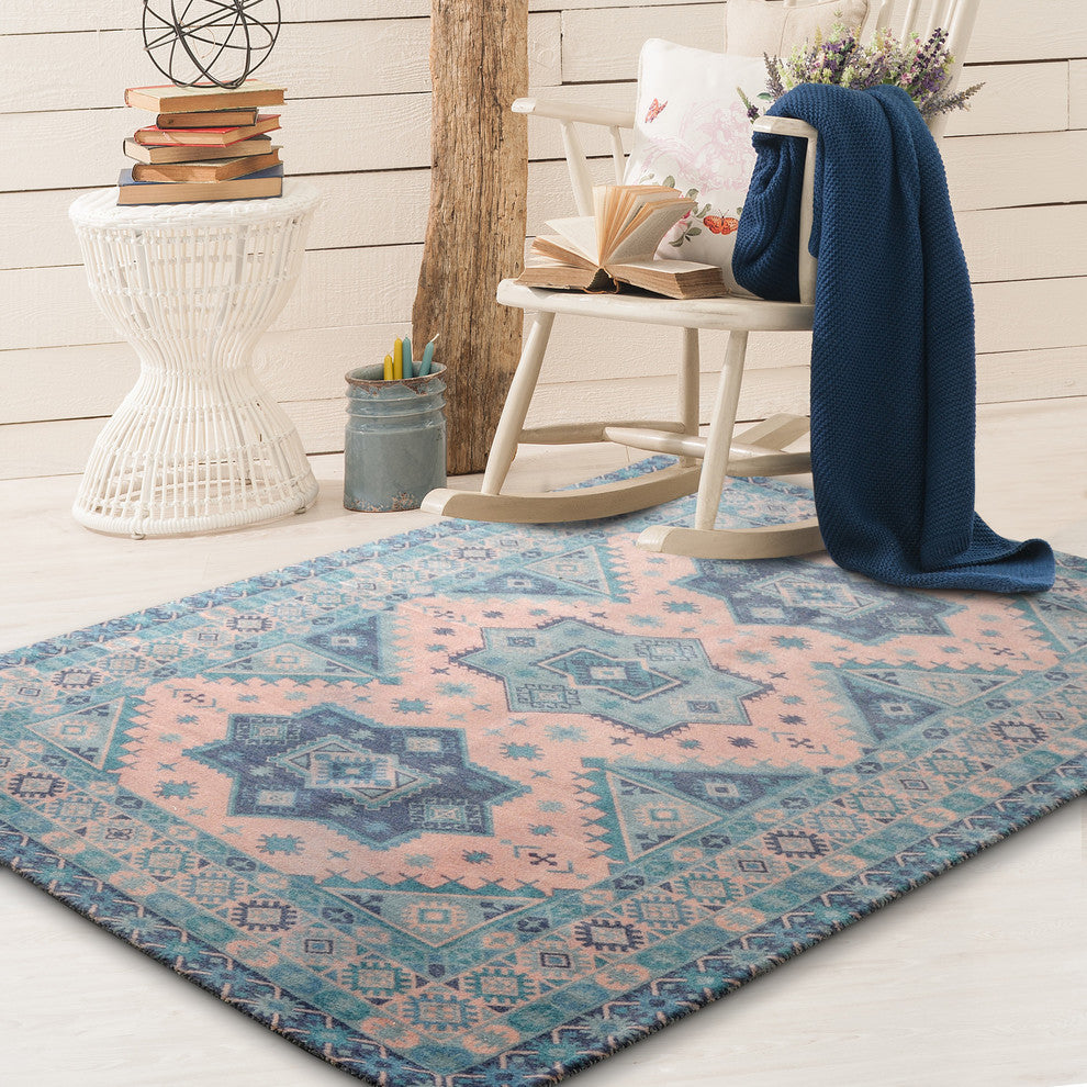 Turquoise Royal Southwestern Boho Area Rug, 5'x7'