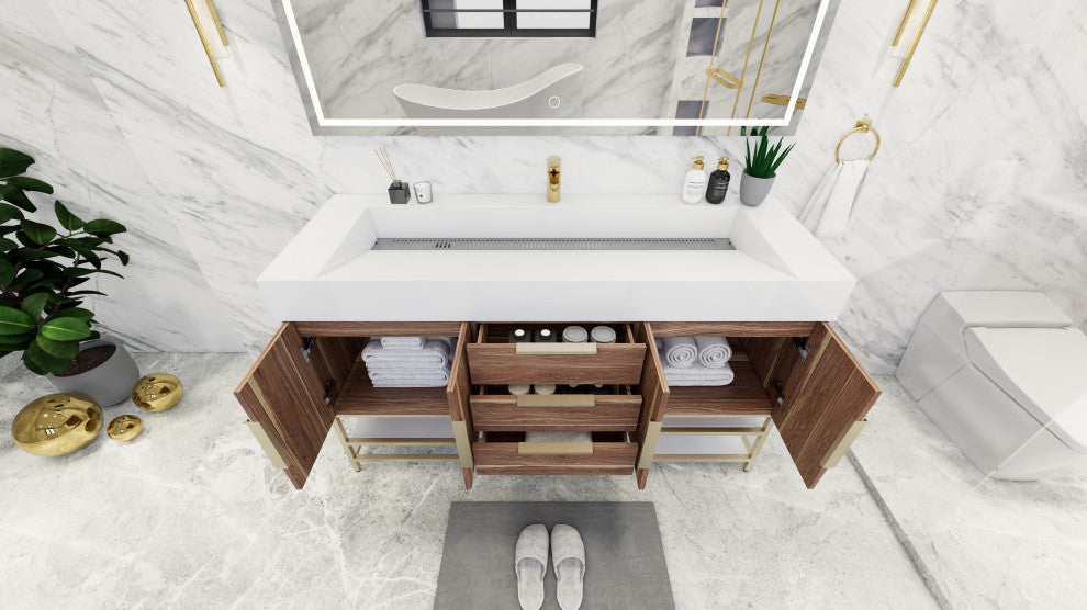 Madison 60" Free Standing Single Sink Vanity with Reinforced Acrylic Sink, White Oak