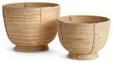 Cane Rattan Decorative Footed Bowls, Set of 2