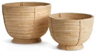 Cane Rattan Decorative Footed Bowls, Set of 2