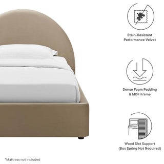 Resort Performance Velvet Arched Round Twin Platform Bed, Taupe