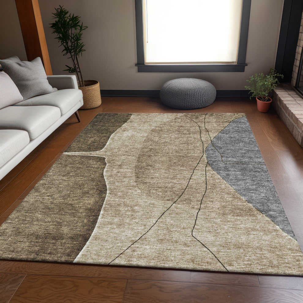 Premium Machine Washable Mayfield AMF696 Brown 5' x 7'6" Rug