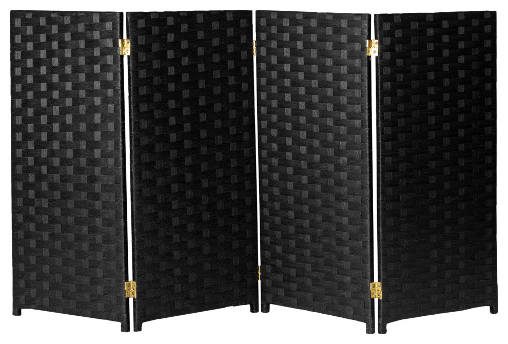 3 ft. Short Woven Fiber Room Divider 4 Panel Black