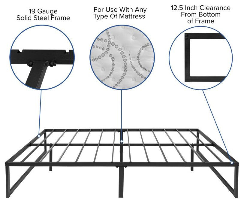 14" Metal Platform Bed Frame, 10" Pocket Spring Mattress & Memory Foam Topper, Black, Full