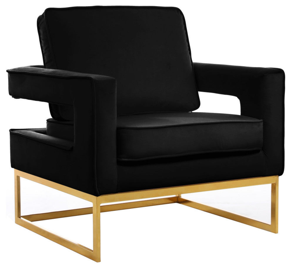 Noah Velvet Upholstered Accent Chair, Black, Gold Base
