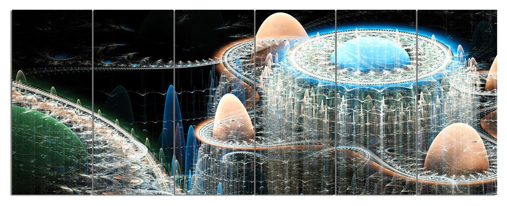 Blue Fractal Infinite World, Abstract Art on Canvas, 70"x28", 6 Panels