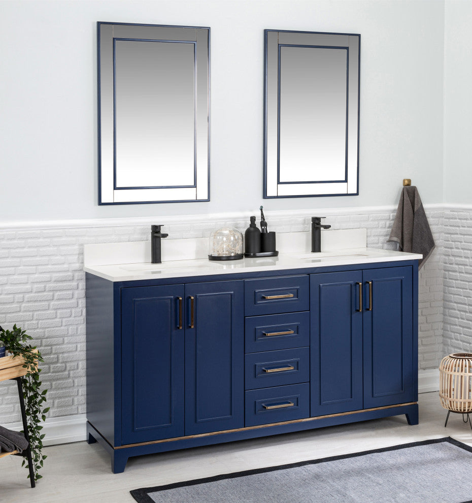 Albia Collection 60" Bathroom Vanity With Sink, Mirror, Countertop, Dark Blue