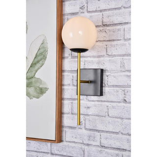 Neri 1 light black and brass and white glass wall sconce