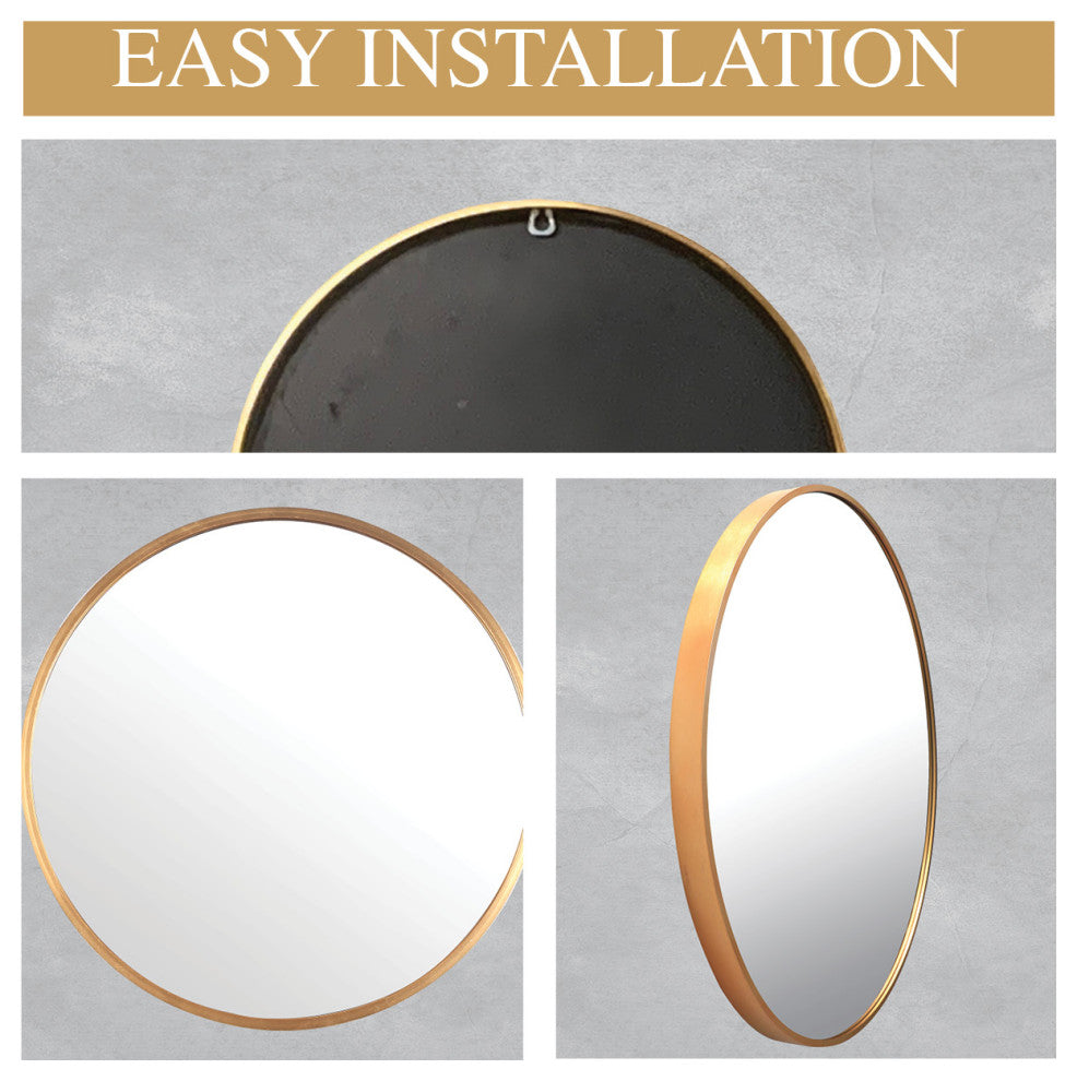 Round Copper Framed Wall Mirror, 20"