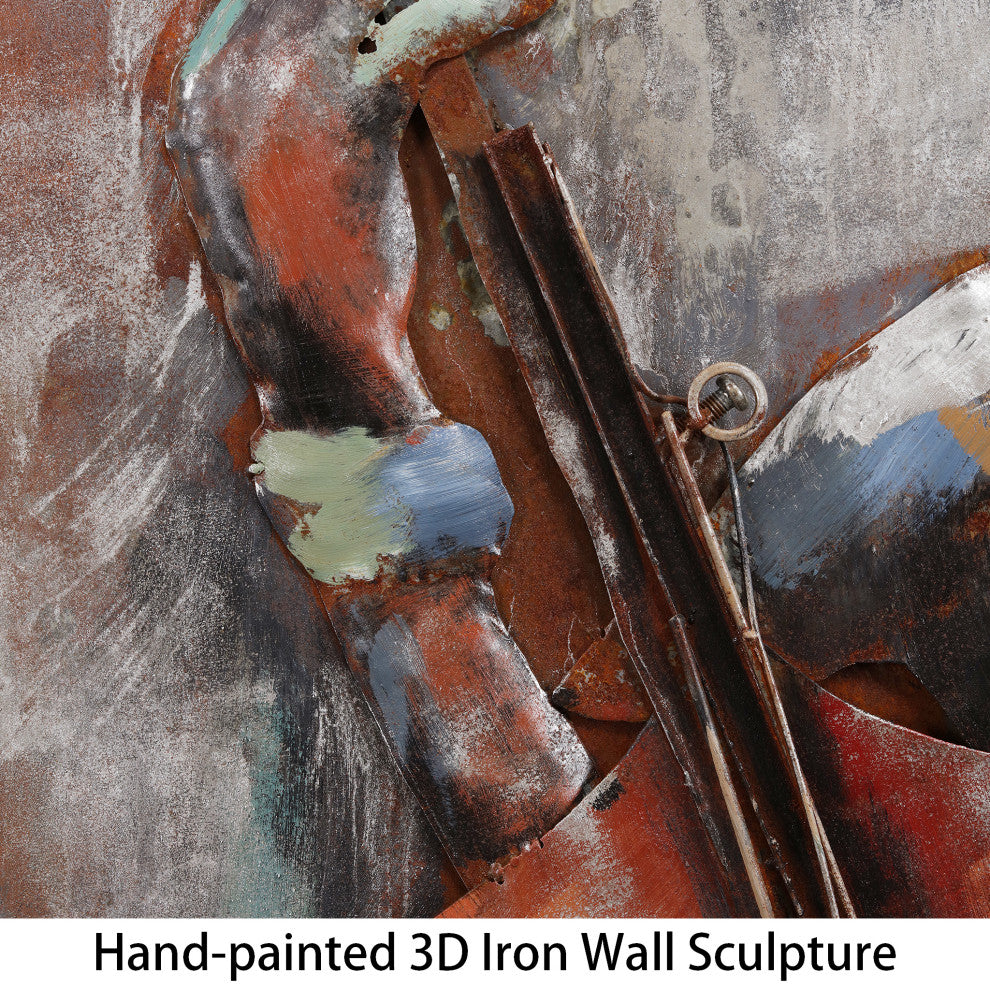 The Bassist Primo Mixed Media Hand Painted 3D Metal Wall Art