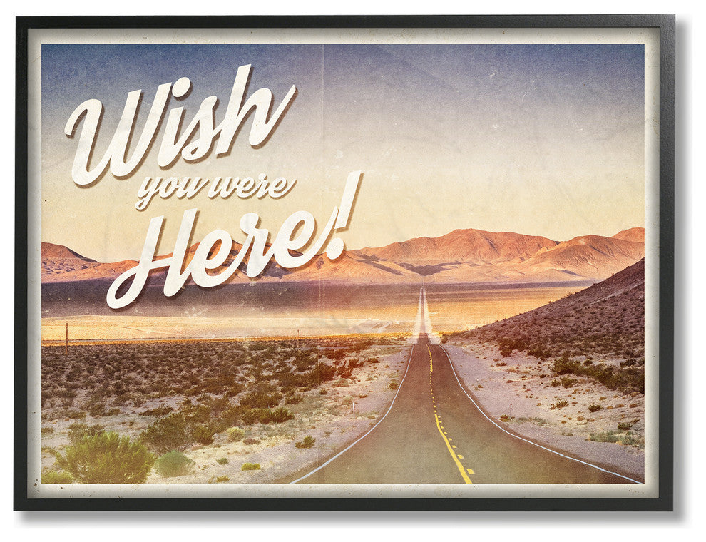 Wish You Were Here Open Road Western Landscape Postcard Framed Giclee, 11"x14"