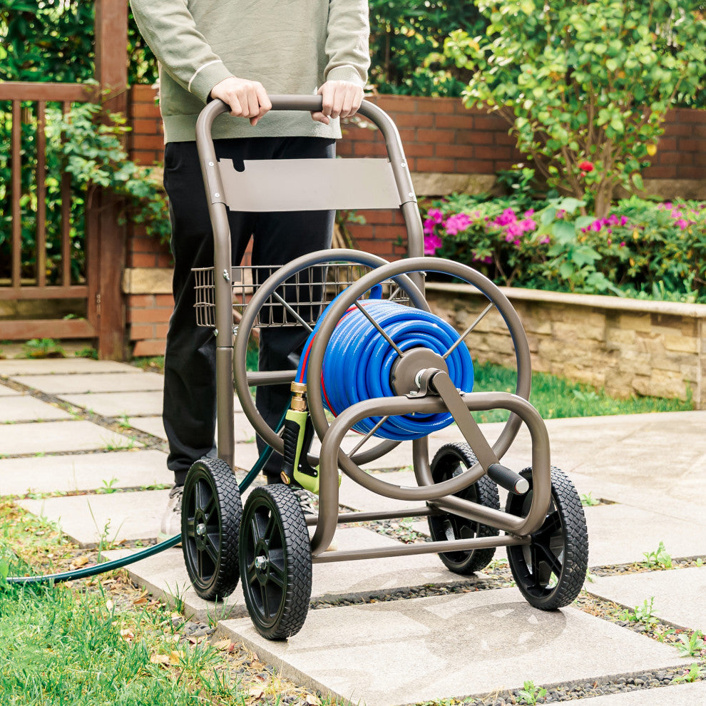 36"H 250 ft. Steel Gray 4-Wheel Garden Hose Reel Cart