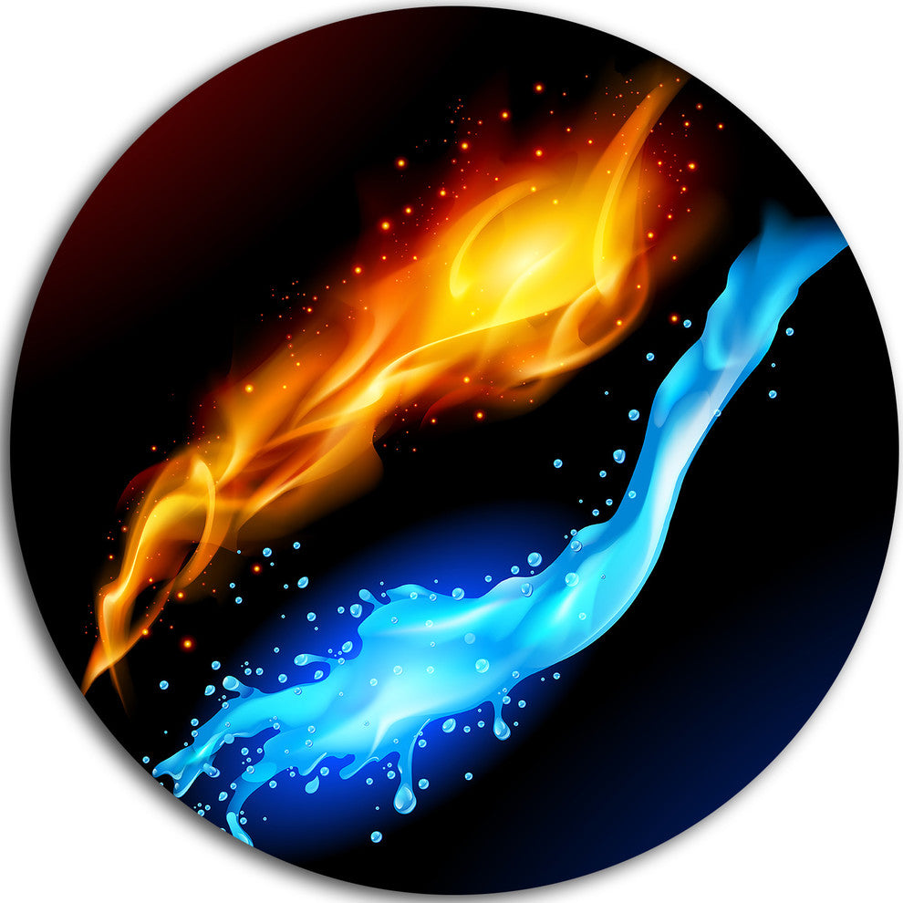 Fire And Water, Contemporary Art Round Wall Art, 23"