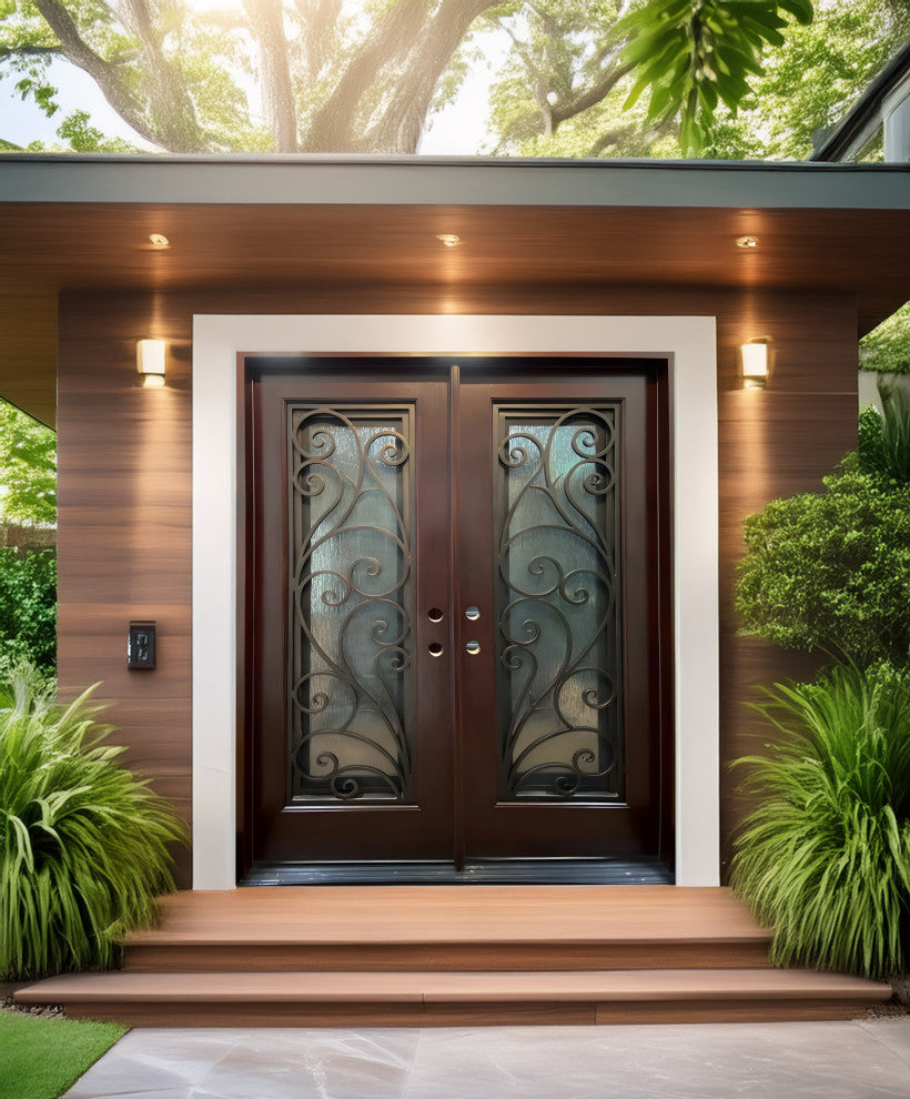 Exterior Front Entry Composite Double Door FRC08, 72"x80", Right Opening Inward