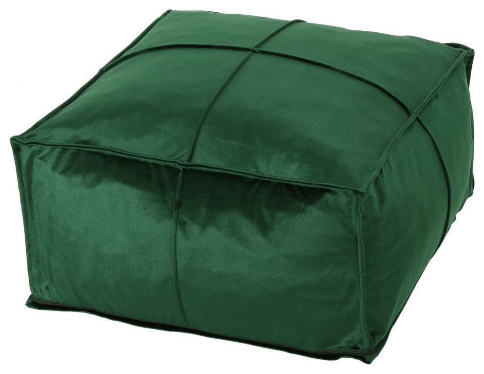 GDF Studio Cytheria Velvet Square Bean Bag Ottoman, Emerald