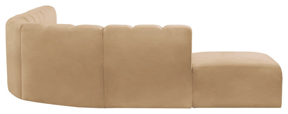 Arc Velvet Upholstered 7-Pc. L-Shaped Modular Sectional, Camel
