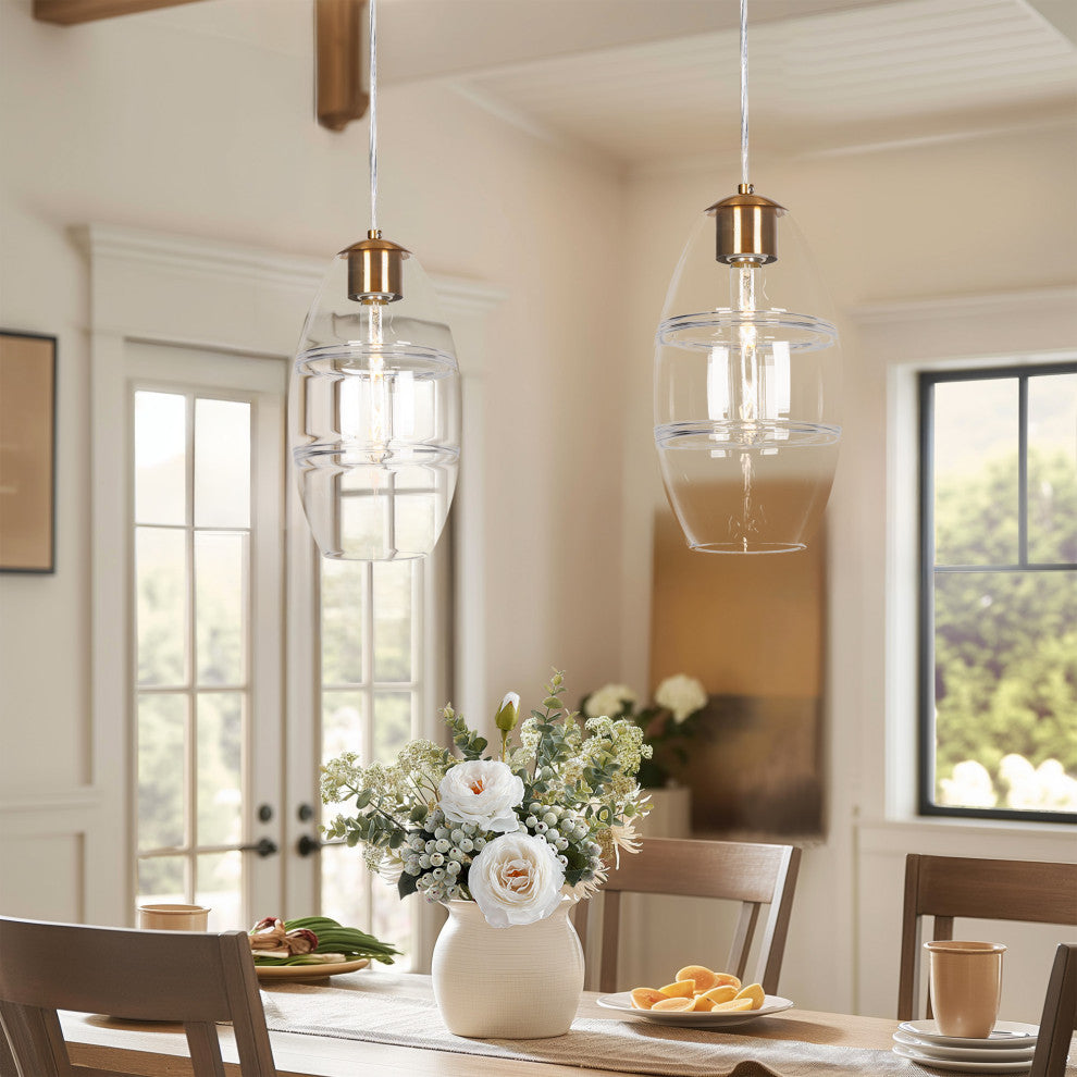 LNC Celery 1-Light Ribbed-Glass Rounded Pendant Light