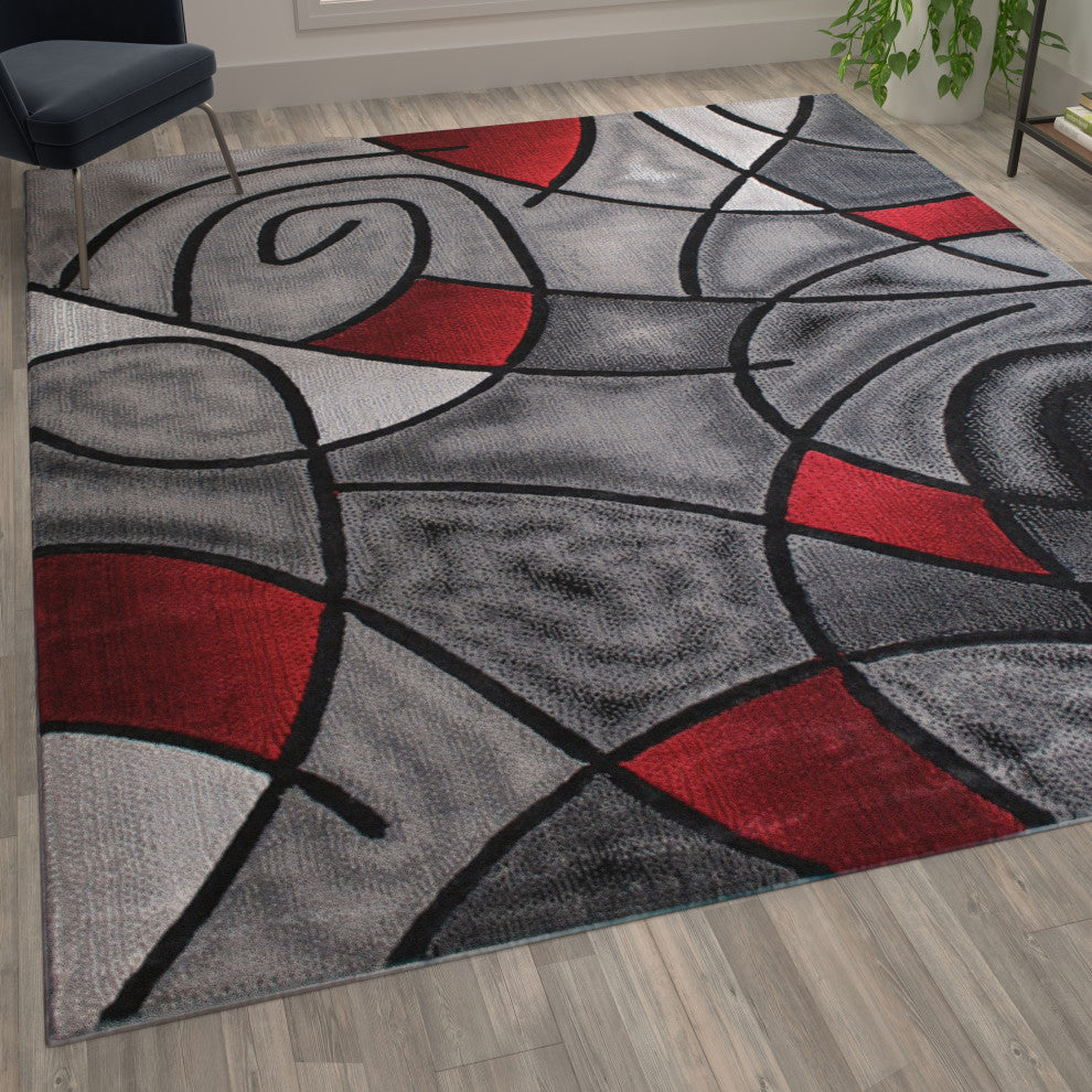 Jubilee Collection Modern Abstract Pattern Area Rug, Red, 8' X 10'