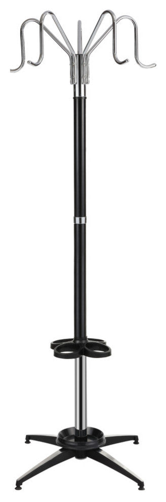 happimess Ethan 5-Hook 72.8" Metal Parlor Coat Rack, Black and Chrome