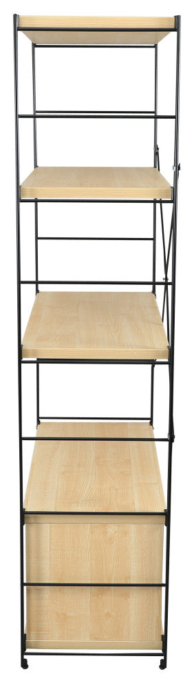 LeisureMod Brentwood Bookcase with Black Steel Frame, Natural Wood