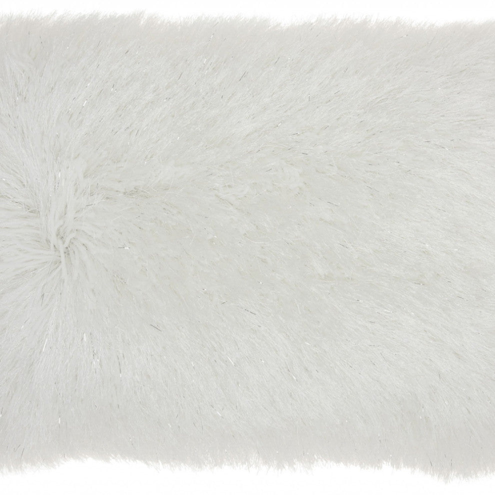 White Super Shaggy  Throw Pillow