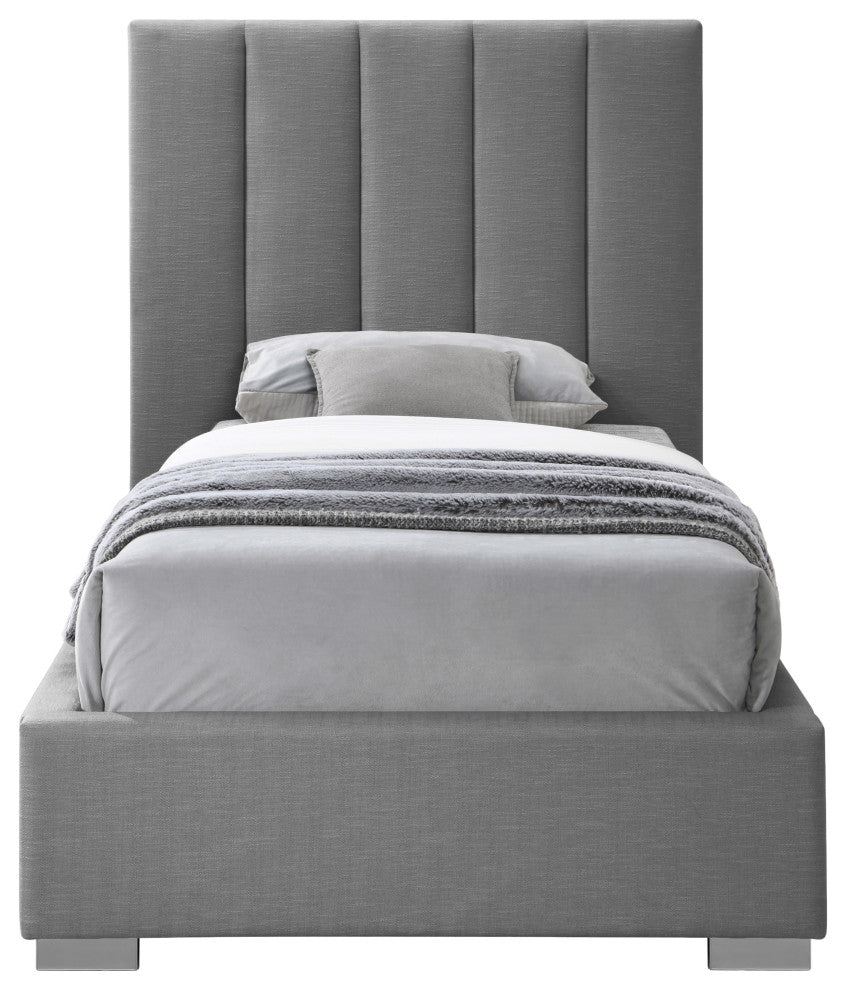 Pierce Linen Textured Fabric Upholstered Bed, Gray, Twin