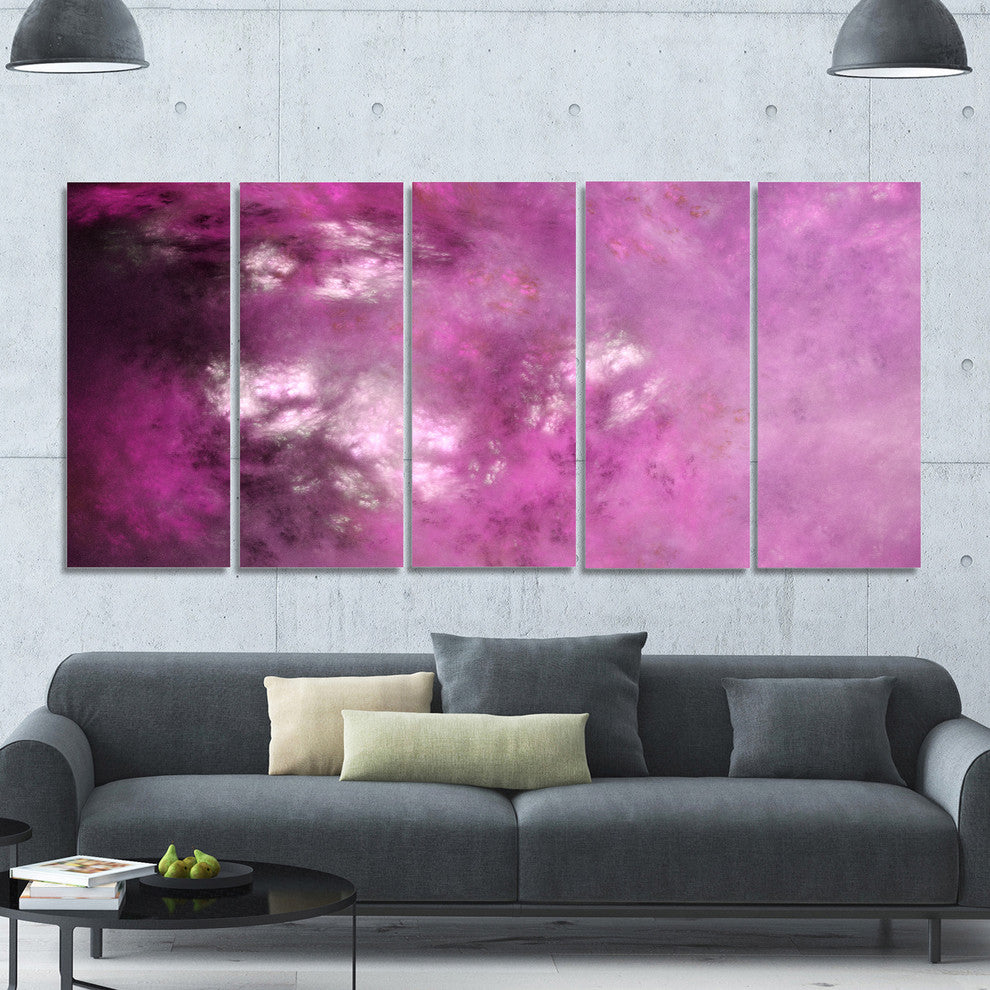 Blur Pink Sky with Stars, Abstract Canvas Art Print, 60"x28", 5 Panels