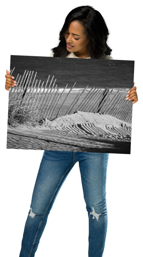 Sandy Beach Fence Landscape Photo, Beach Unframed Wall Art Print, 18" X 24"
