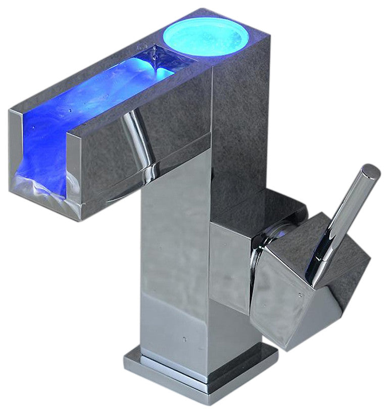 BathSelect Blue LED Chrome Finished Waterfall Bathroom Sink Faucet