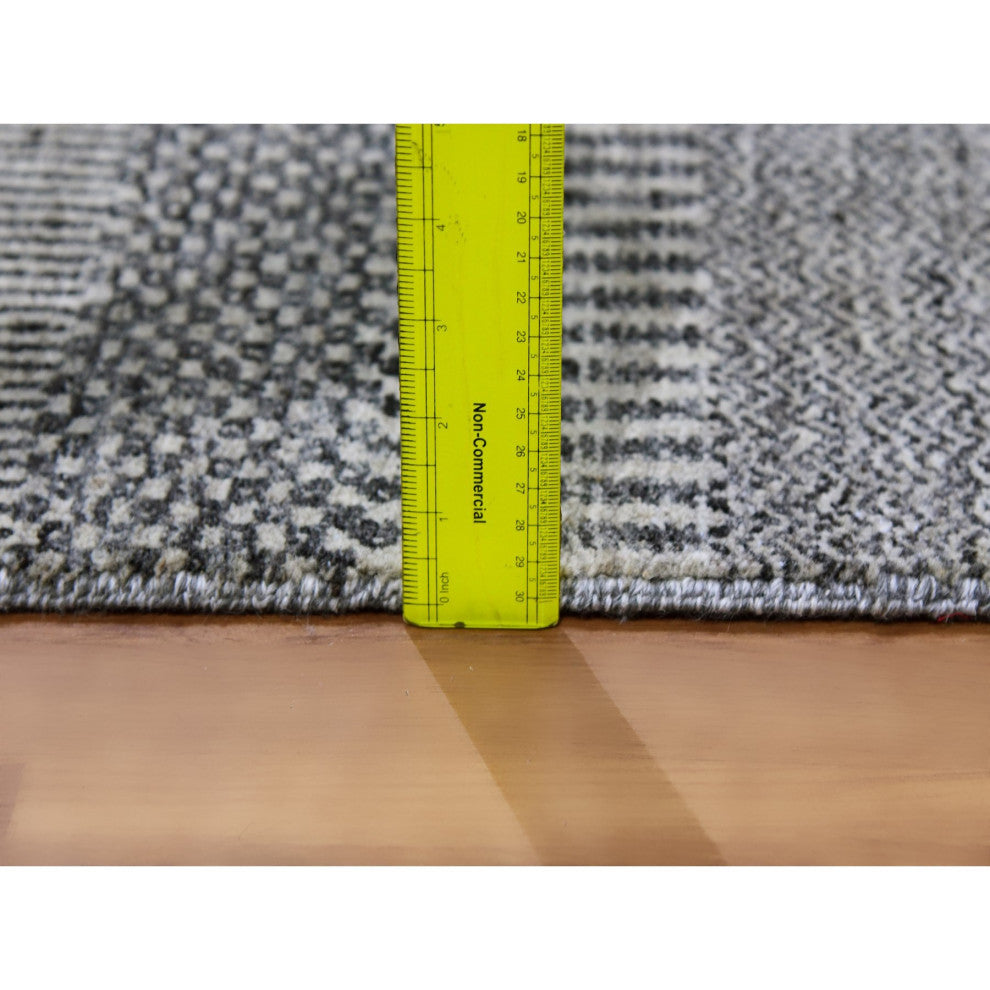 Rustic Gray Grass Design Hand Knotted Undyed Wool XL Runner Rug, 2'5"x15'10"