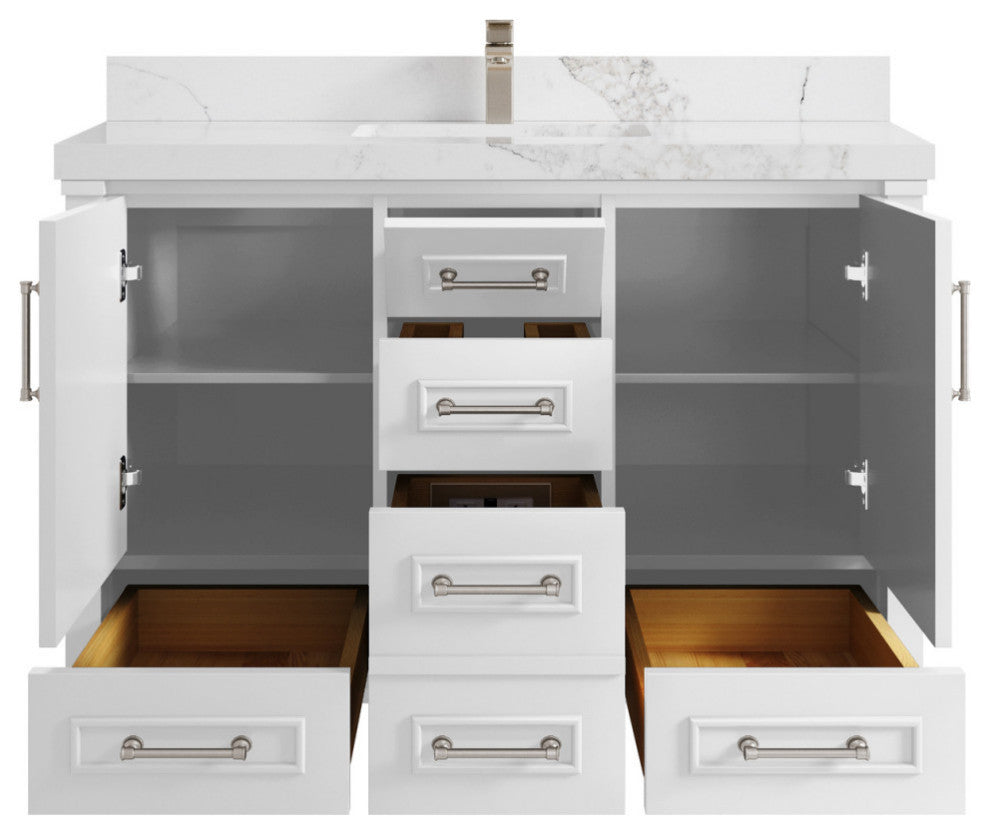 Aberdeen 48 Single Sink Bath Vanity in White 2" Calacatta Nuvo