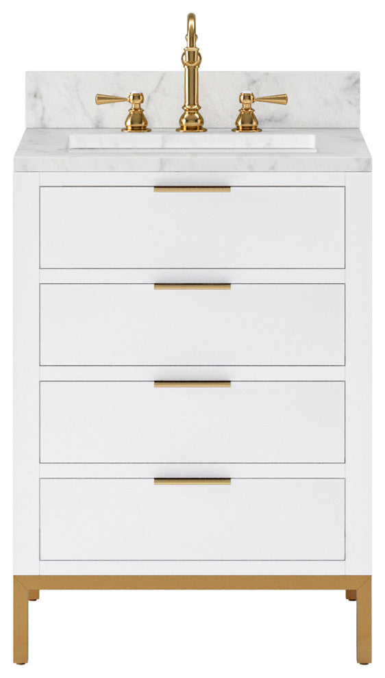 Bristol 24" Marble Countertop Vanity, Pure White