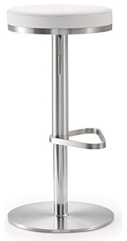 Fano White Stainless Steel Adjustable Barstool - White