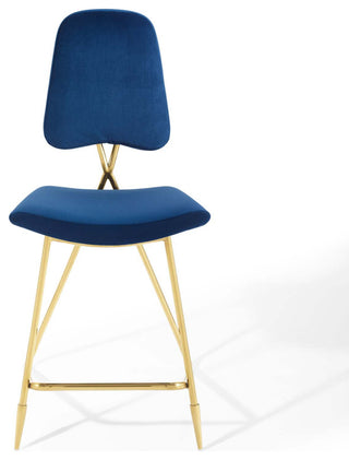 Ponder Counter Stool Performance Velvet Set of 2, Navy
