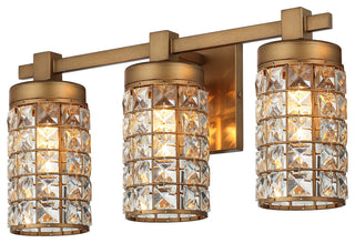 Modern 20 in. 3-Light Gold Wall Sconce Vanity Light with Crystal Cylinder Shade