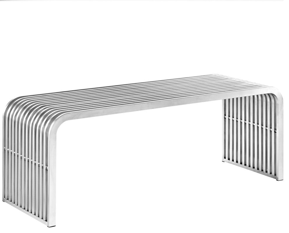 Pipe Stainless Steel Bench, Silver