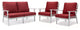LeisureMod Walbrooke 3-Piece Patio Set With White Aluminum Frame and Cushions, Red