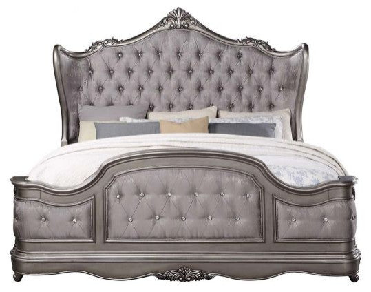 Acme Ausonia Eastern King Bed Antique Platinum Finish