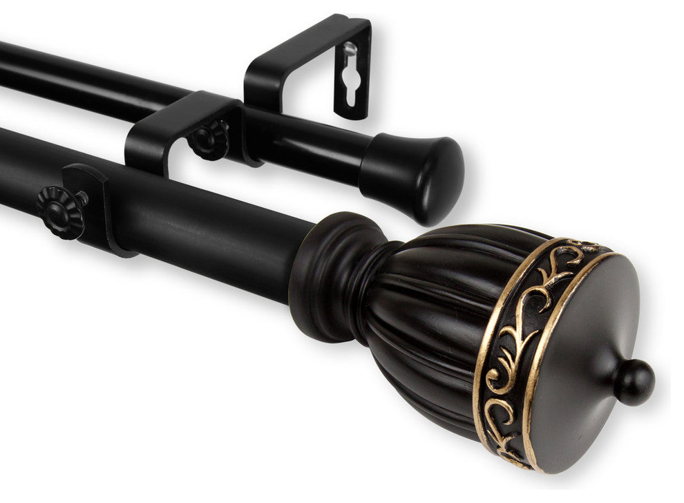 Kingsman 1" Double Curtain Rod, Black, 120"-170"