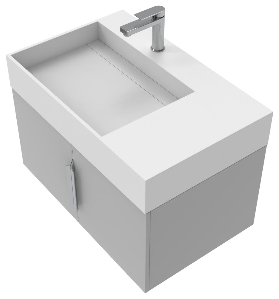 CastelloUSA Amazon 30" Left Wall Mounted Bathroom Vanity Set, Gray, White Top, Chrome Handles