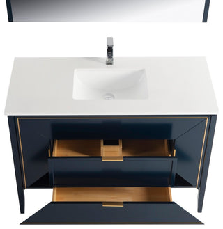 Vetro 48" Vanity With Quartz Counter Top, Gloss White , Navy Blue