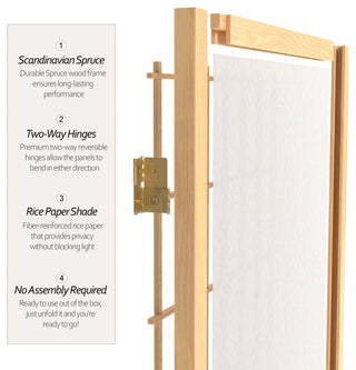 6' Tall Window Pane Shoji Screen, Natural, 6 Panels