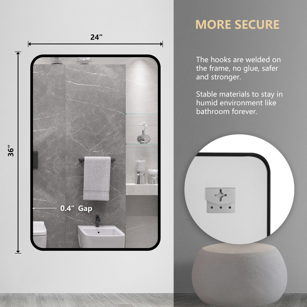 Framed Bathroom Mirror, Rectangular Mirror, Horizontal/Vertical, 24"x36